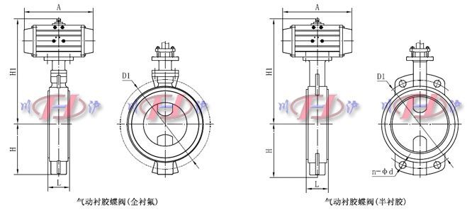 气动衬胶蝶阀外形尺寸