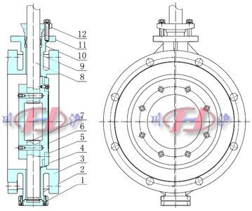 气动法兰蝶阀 (结构图)