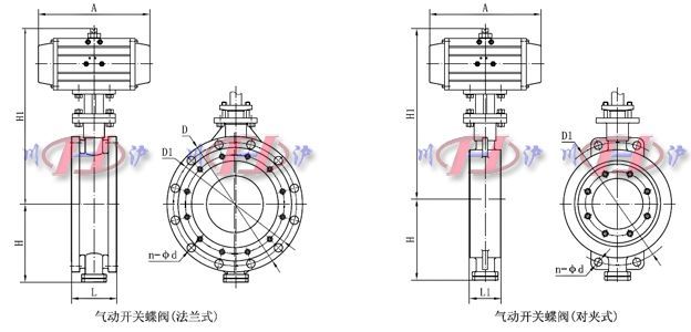 气动开关蝶阀外形连接尺寸