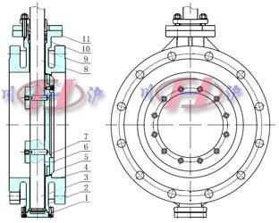 气动软密封蝶阀阀体结构图 (法兰式)