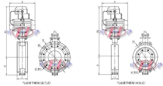 气动调节蝶阀外形尺寸