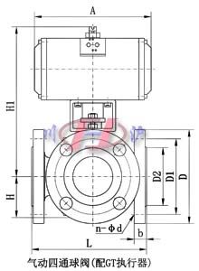 气动四通球阀(配GT执行器)